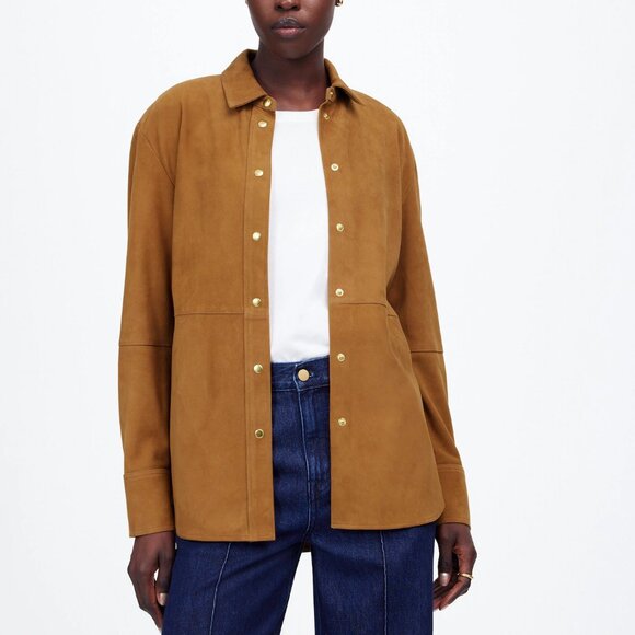 Madewell Straight-Hem Button-Up Lightweight Suede Jacket NWT, S - Picture 2 of 10